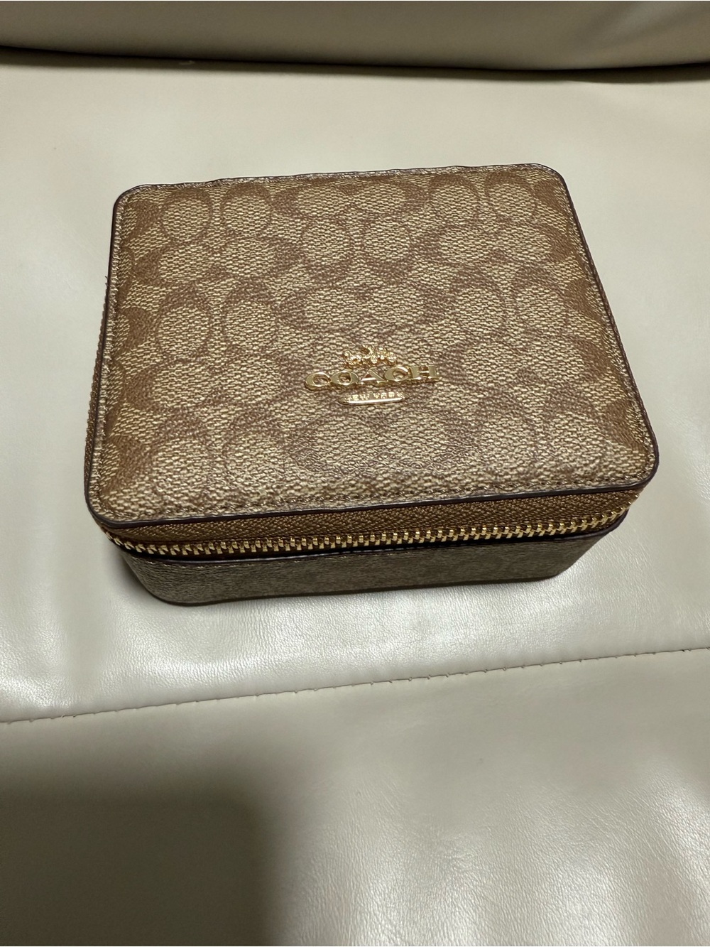 Coach Signature Zip Jewelry Case in Brown and Gold